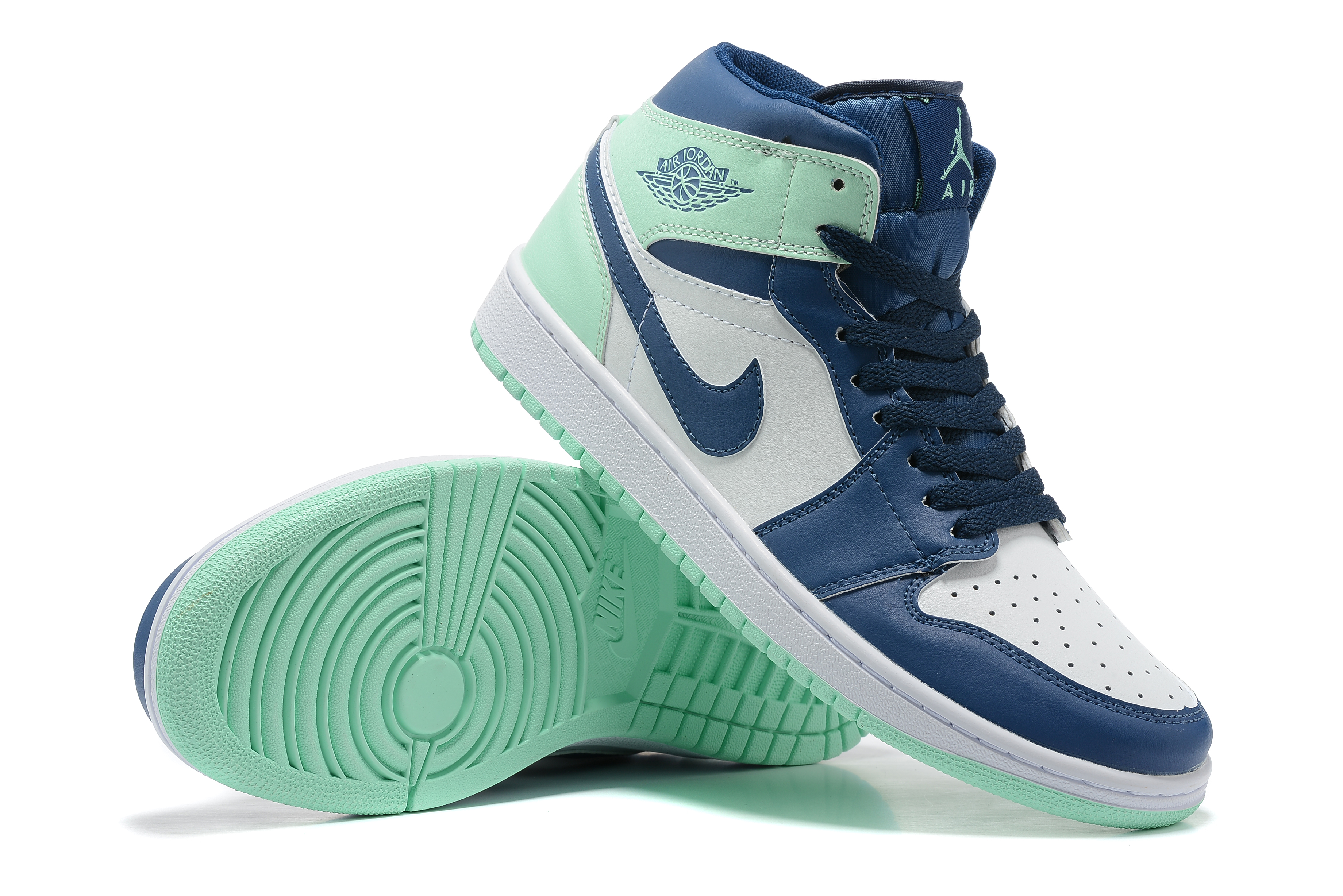 2022 Men Air Jordan 1 High Blue Green White Shoes